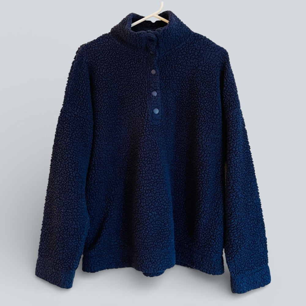 Aerie Navy Teddy Jacket Snap Front Oversized Size M